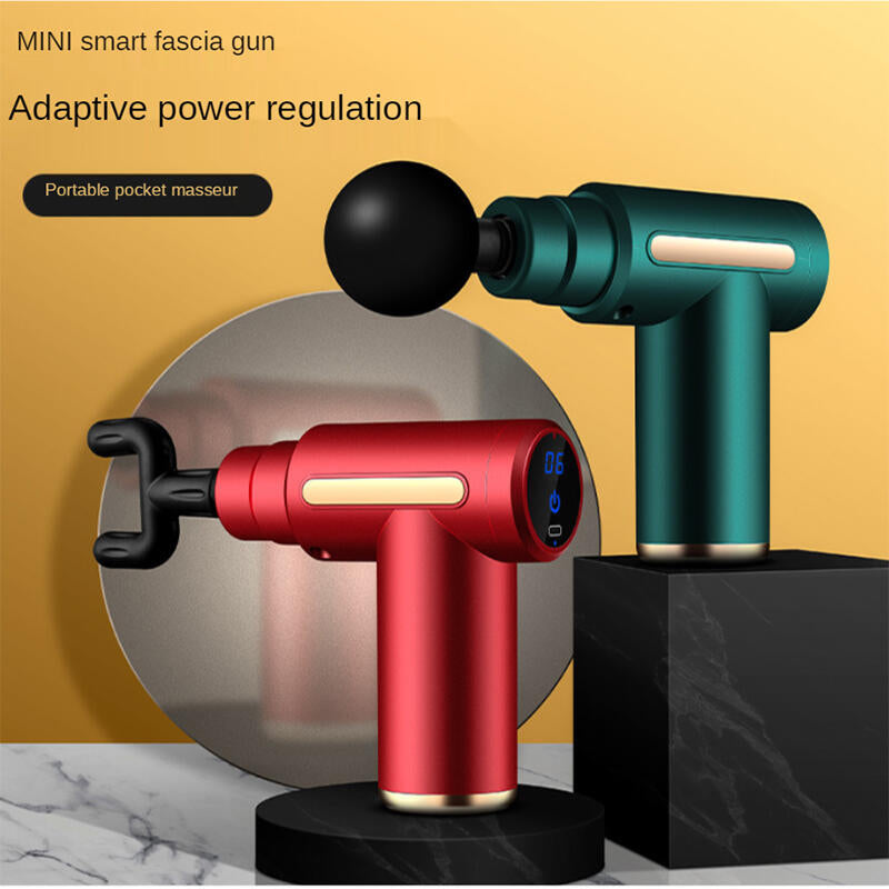 Mini pistola de masaje con pantalla digital  y 4 cabezales